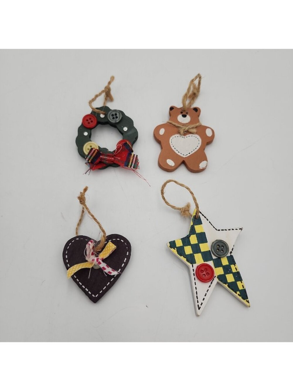 Lot Of 4 Vintage Wooden Button Christmas Ornament